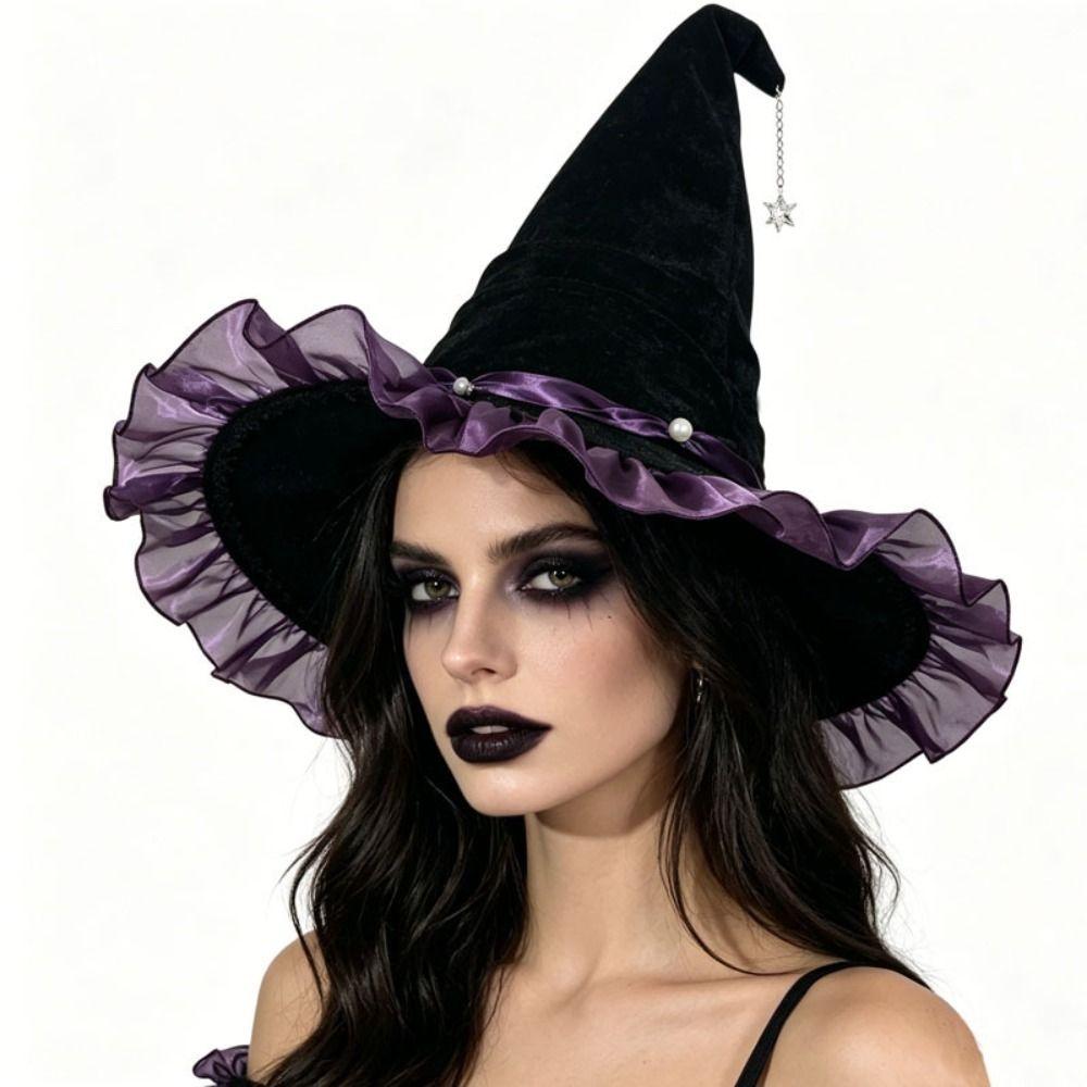 Satin Bow Halloween Hat Star Pendant Wizard Cap Party Props Masquerade Cap Masquerade Ball