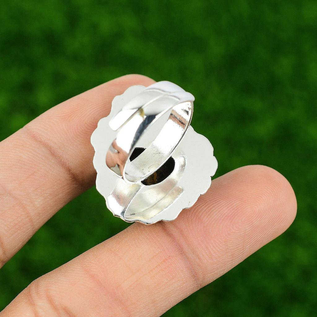 Mookaite Stone 925 Sterling Silver Sister Flower Promise Bezel Stackable Ring