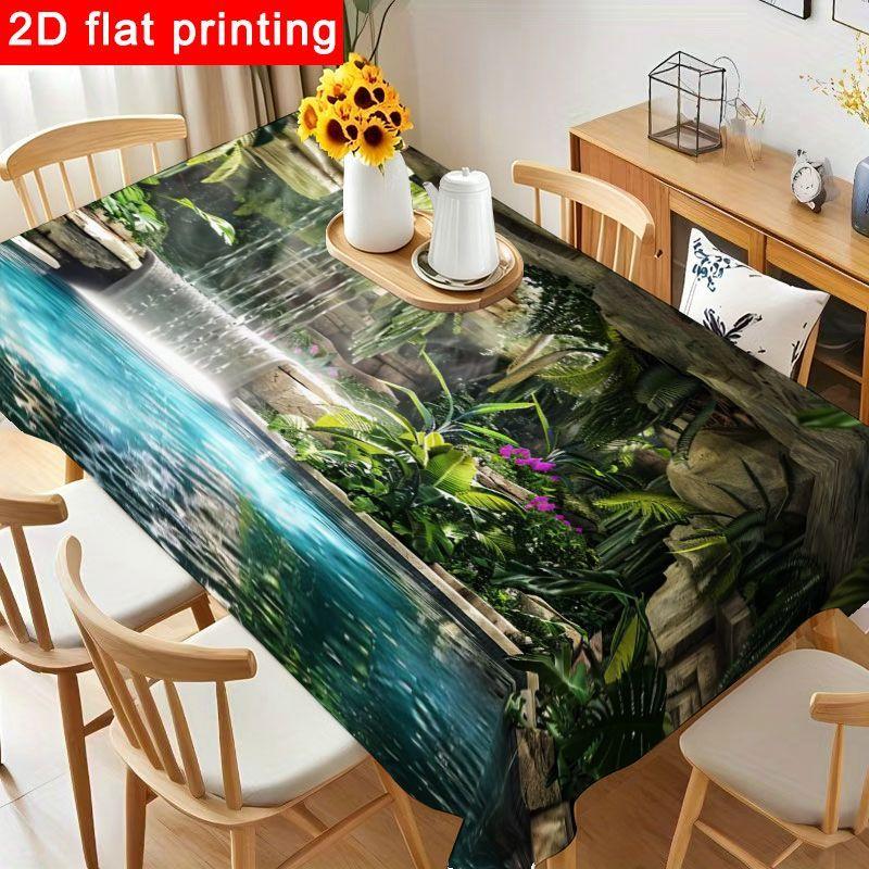 1pc Lush Tropical Tablecloth Suitable for Indoor & Outdoor - Reusable Rectangular or Square Waterfall Table Cover with Cascading Design, Easy-Clean fo