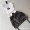 Black Gothic Y2K Mini Skirt With Inner Shorts Women Retro Harajuku Style Thin Denim Low Waist Zip Fly Hand-Painted Detail