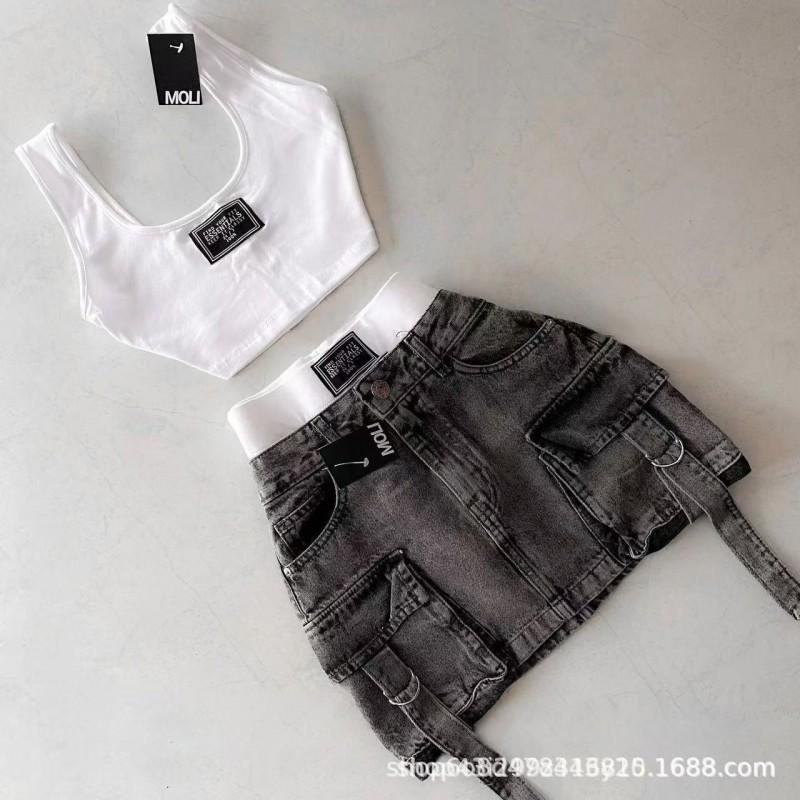 Black Gothic Y2K Mini Skirt With Inner Shorts Women Retro Harajuku Style Thin Denim Low Waist Zip Fly Hand-Painted Detail