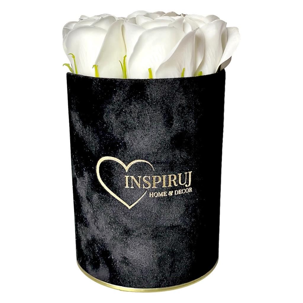 Flowerbox Inspiruj - Black box with soap roses - no. 19 White