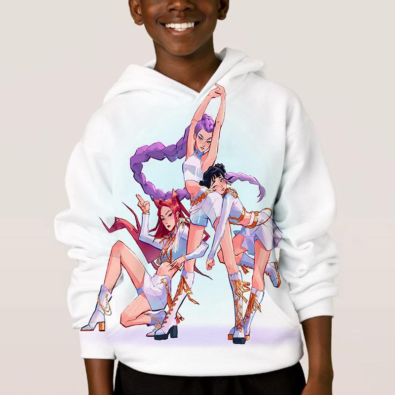 K-pop Охотники на демонов Детская хип-хоп одежда с забавным узором Модная повседневная свободная детская одежда Детские толстовки с капюшоном для мальчиков