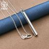 925 Sterling Silver Smooth Square Pillar Pendant Necklace Fashion Jewelry