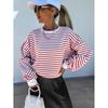 Womens Striped Oversized Round Neck Hooded Sweatshirt Long Sleeve Casual Loose Fit Top 2025