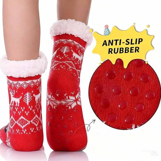 Christmas Floor Socks Thick Warm Non Slip Slipper Socks Cute Animal Fuzzy Socks with Gripper Fluffy Cuffs Gift for Christmas