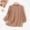 ZANZEA Женская повседневная элегантная блузка с круглым вырезом и рукавами 3/4