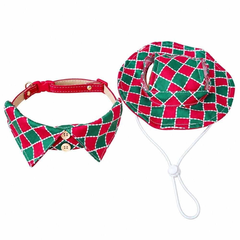 Turn Down Lapel Christmas Pet Collar Plaid Pattern British Plaid Neckband Puppy Kittens