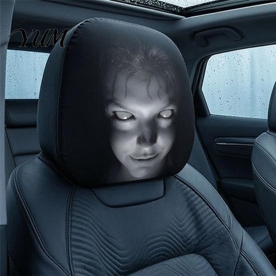 Soft Skin Friendly Car Seat Covers 2PCS Headrest Cover with Scary Face Printing, Breathable Stretch Knitted Interior Decoration for Vehicles