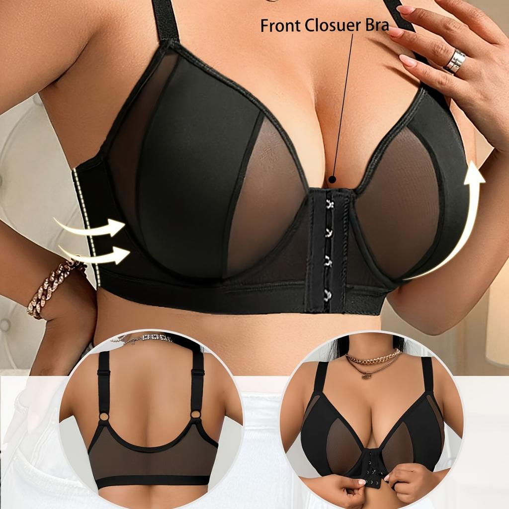 Front-clasp Push-up Bra Plus Size Ultra-thin Single-layer Sexy Semi-transparent Seductive Deep V Mesh Revealing Underwear