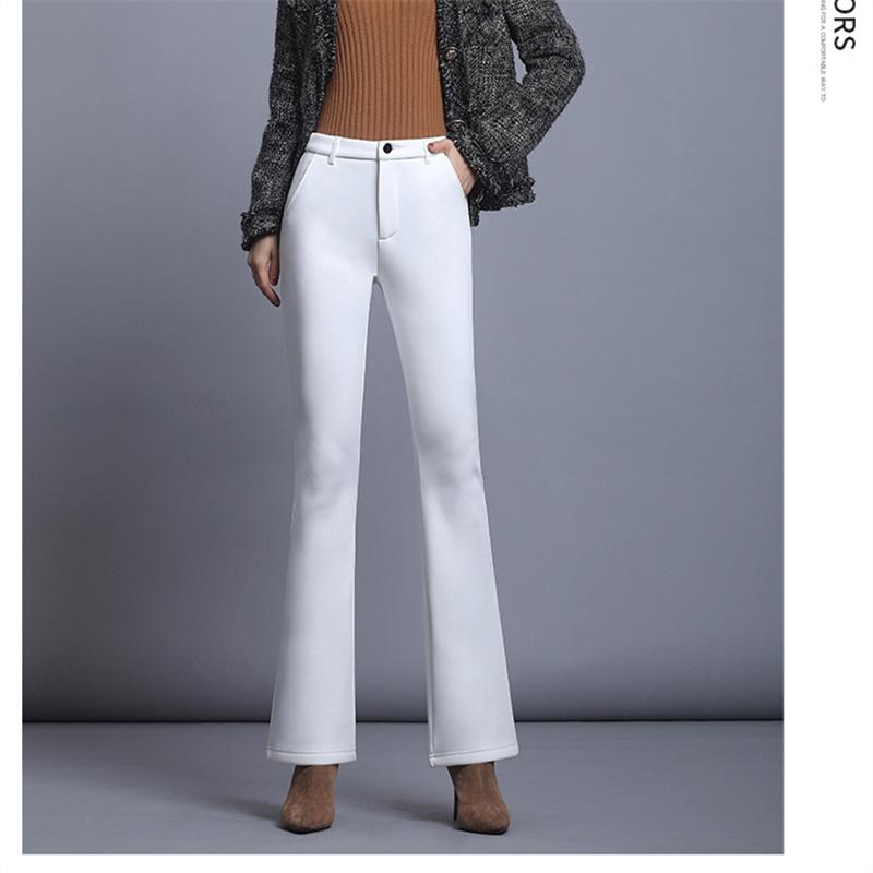 Зимние теплые толстые флисовые женские брюки, черно-белые брюки-клеш с высокой талией, одежда, женские повседневные женские длинные брюки, S-4XL