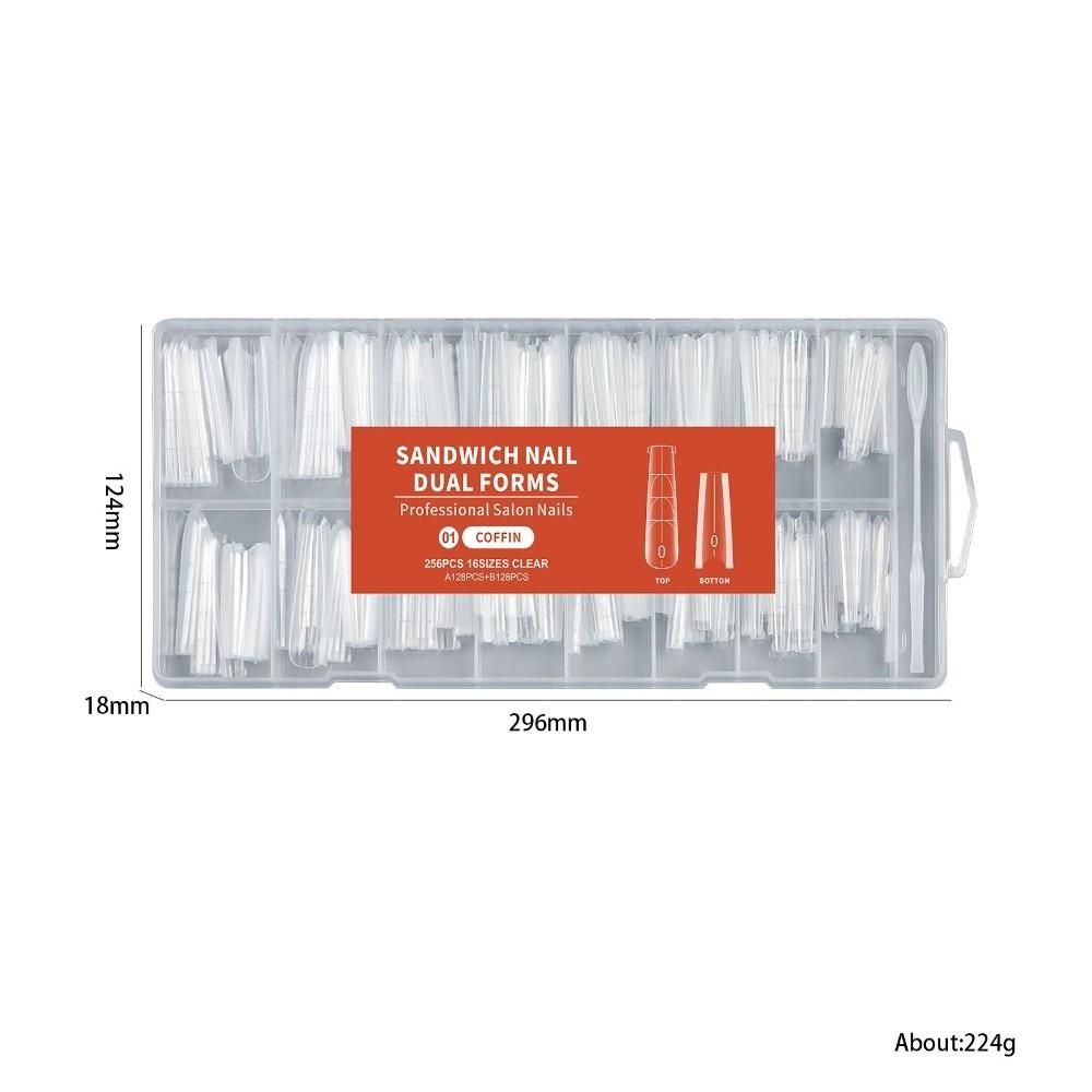 256Pcs/Box Transparent Nail Sandwich Dual Form DIY Tips Nail Extension Form New Nail Tips
