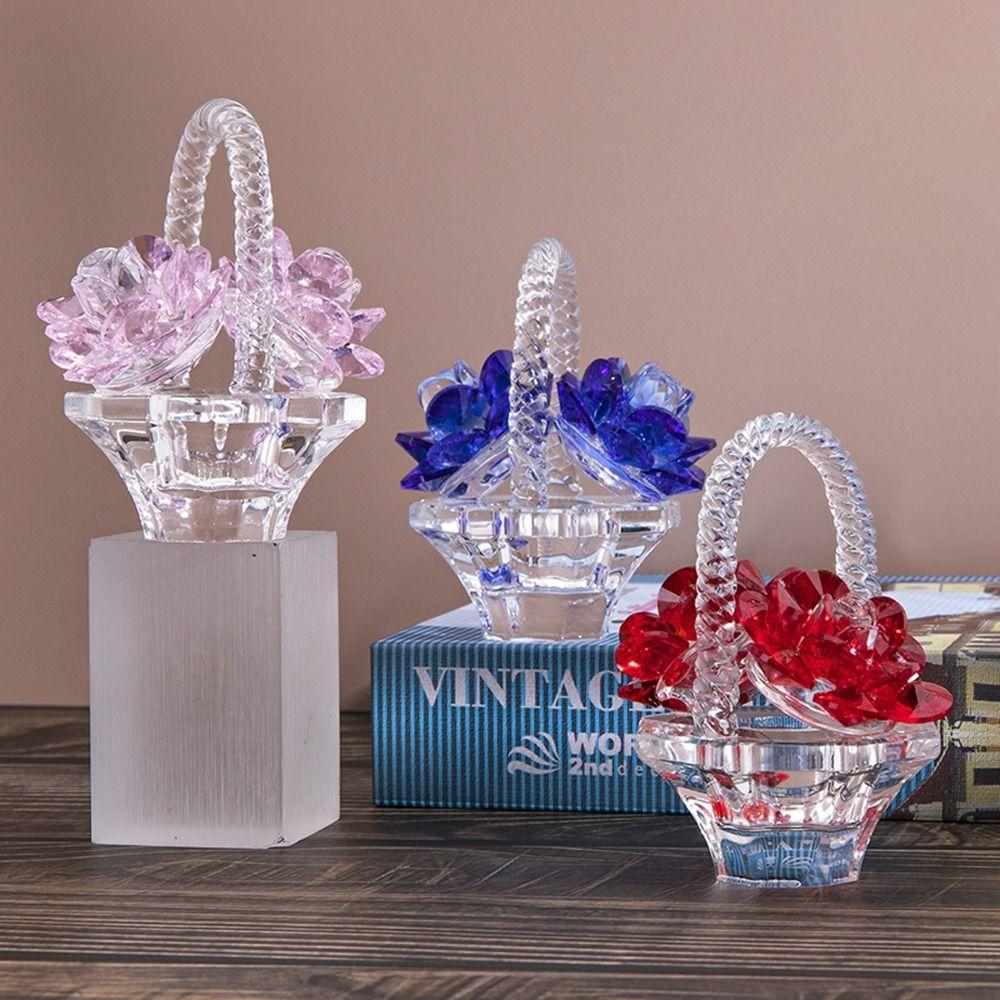 Кристальное искусство Кристальная корзина с цветами Фигурки Красивые украшения для автомобиля Туалетный столик