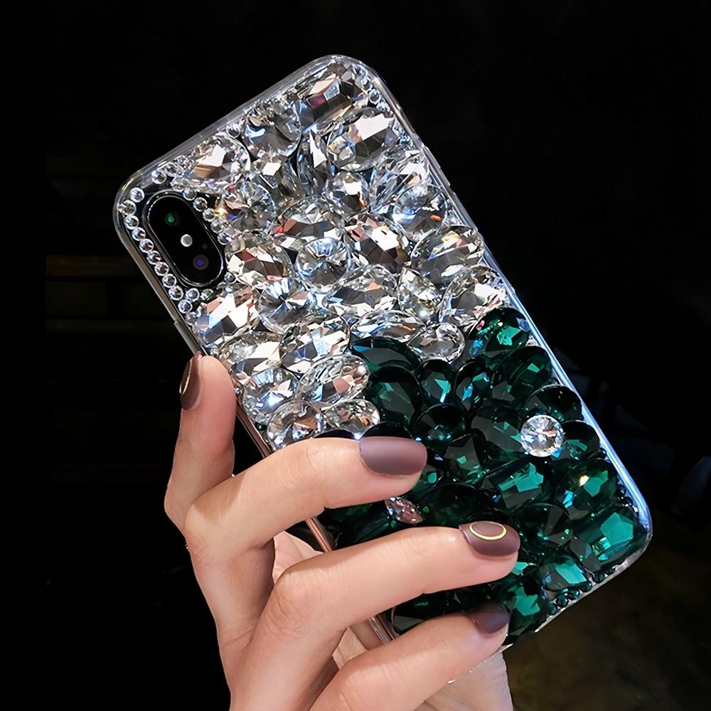 Роскошный Блестящий Кристальный Цветок из Страз Чехол для Телефона Для iPhone 17 16 15 14 13 12 11 Pro Max Air mini 16e 8 7 Plus X XS XR Блестящий Алмазный Камень Обложка