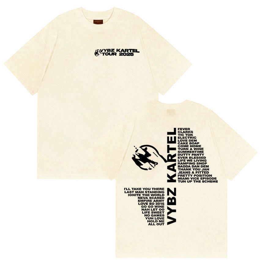 Тур рэпера Vybz Kartel 2025 Футболки с новым альбомом Мужская женская мода Футболка Харадзюку Повседневные футболки с коротким рукавом Хит продаж Уличная одежда