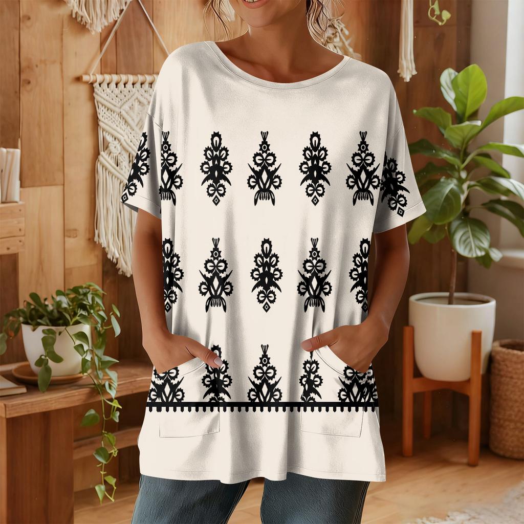 Женская мода повседневный короткий рукав цветочный принт топ