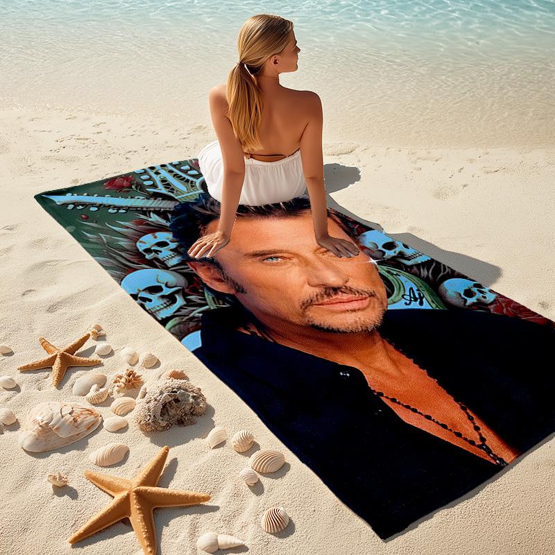 French legendary rock singer and actor Johnny Hallyday towel outdoor camping vacation swimming beach towel outdoor absorbent bath towel Y3