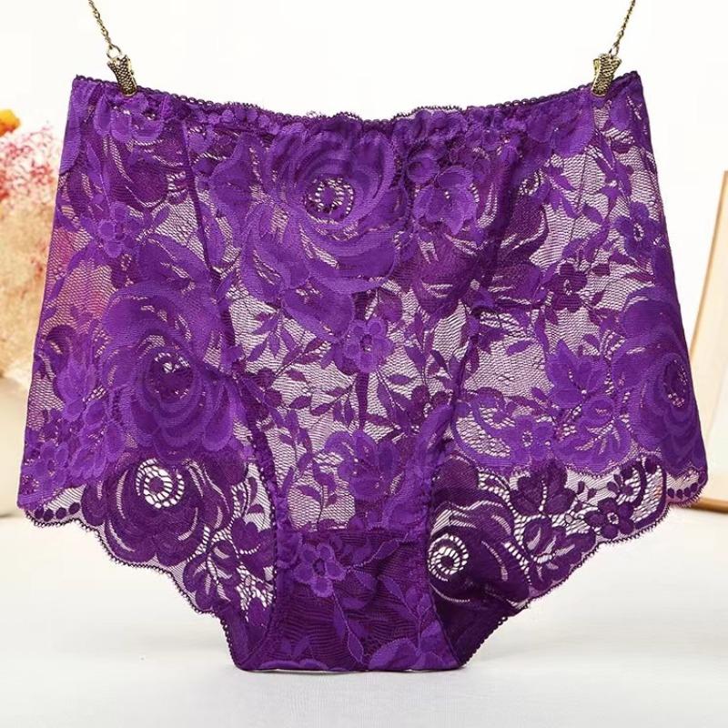 Sexy Lace Panties Women's Underpants Solid Color Large Size High Waist Briefs Breathable Lift Buttocks Female Underwear