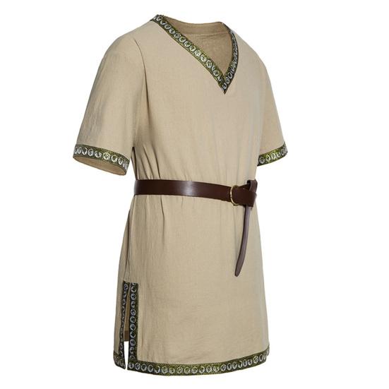 Средневековая туника викингов, рубашка с v-образным вырезом и короткими рукавами, вышивка с поясом, косплей, сцена, события эпохи Возрождения, костюм на Хэллоуин, пиратский топ