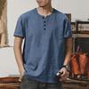 Men's Henry Shirt Short-sleeved Cotton T-shirts Summer Slim Fit Solid Color T-shirts