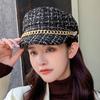 Шляпа Корейский Стиль Металлическая Цепочка Согреться Шляпа Художника Женские Козырьки Кепка Клетчатый Берет Восьмиугольная Кепка