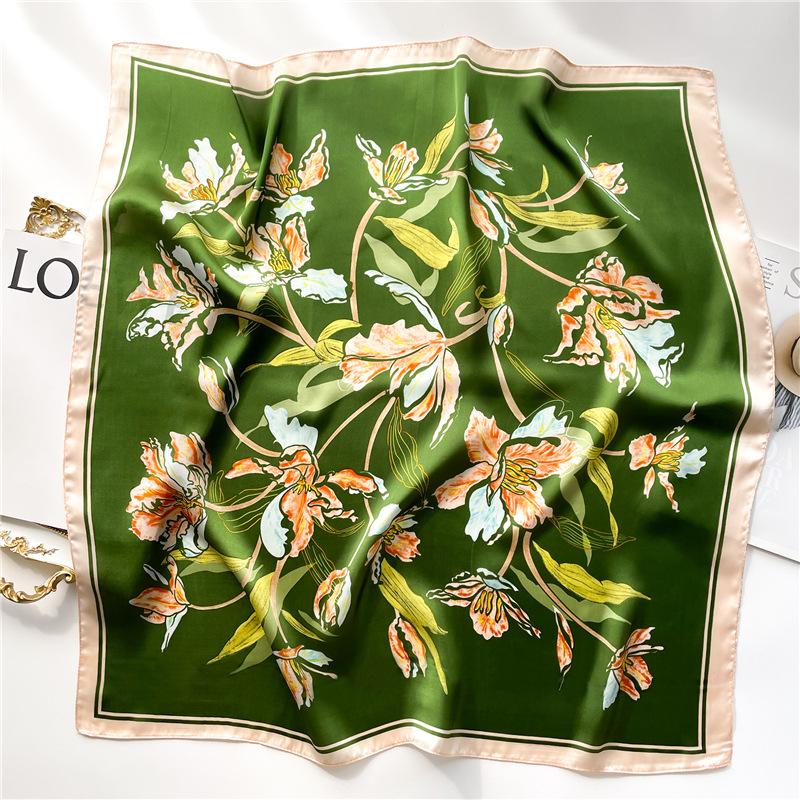 Summer 70Cm Print Square Scarf Checkered Thin Versatile Neckerchief Hair Tie Headscarf Women Wraps Hijabs Luxury Bufandas Poncho