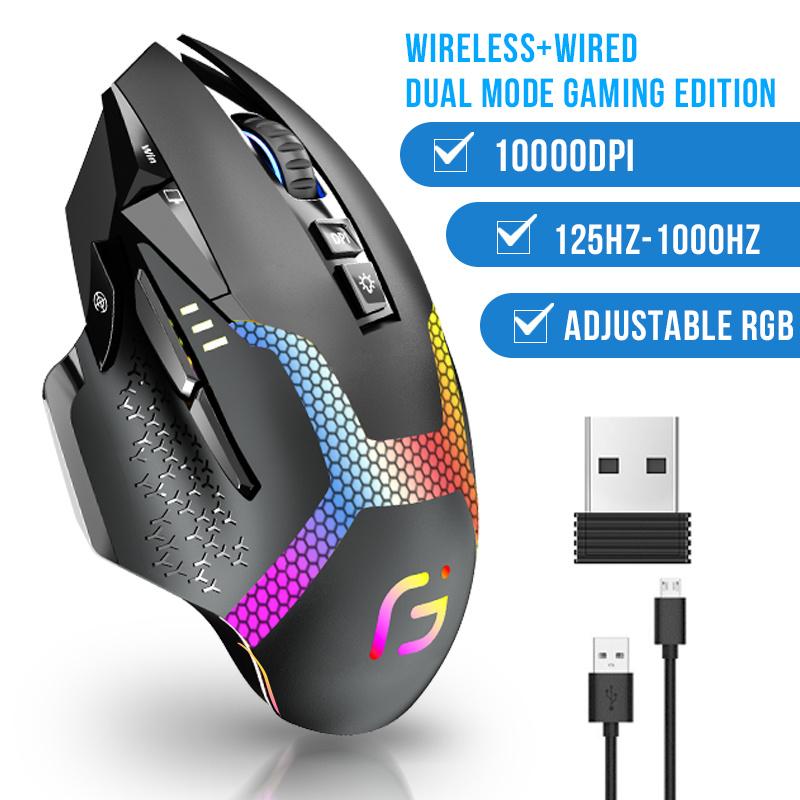 RGB беспроводная широкая игровая мышь Bluetooth для геймеров, 10000 точек на дюйм, портативная компьютерная мышь для Mac Windows, Andriod, эргономичные мыши Slient