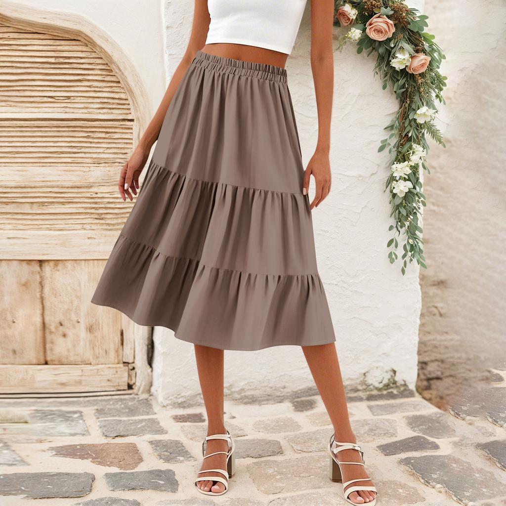 Женская повседневная юбка А-силуэта с завязками на талии, однотонная юбка с карманами