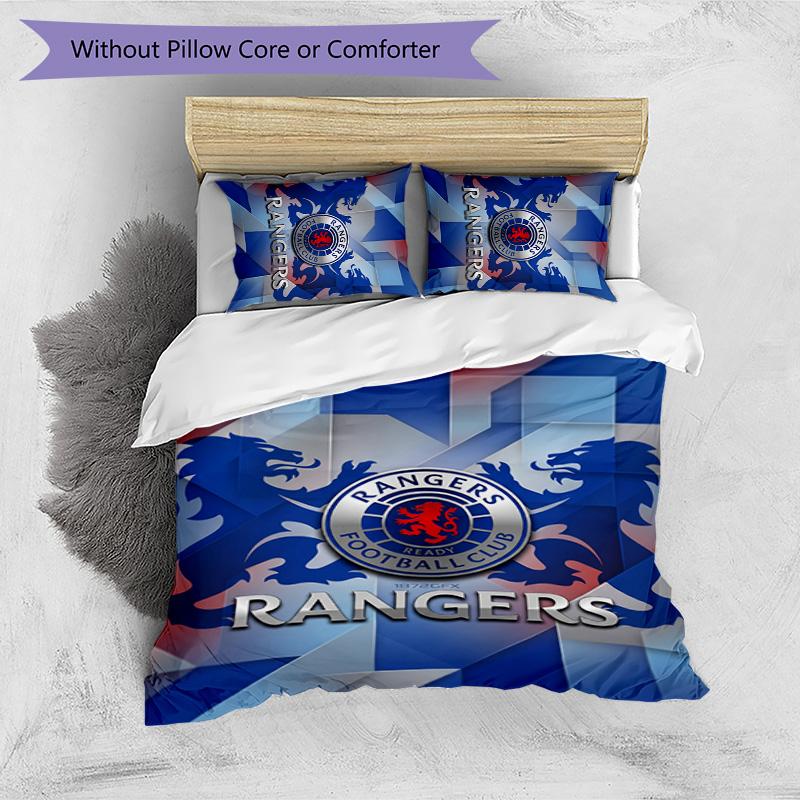 Rangers FC Печатный комплект постельного белья из 3 предметов Дышащий пододеяльник с наволочками Декоративное постельное белье для спальни дома