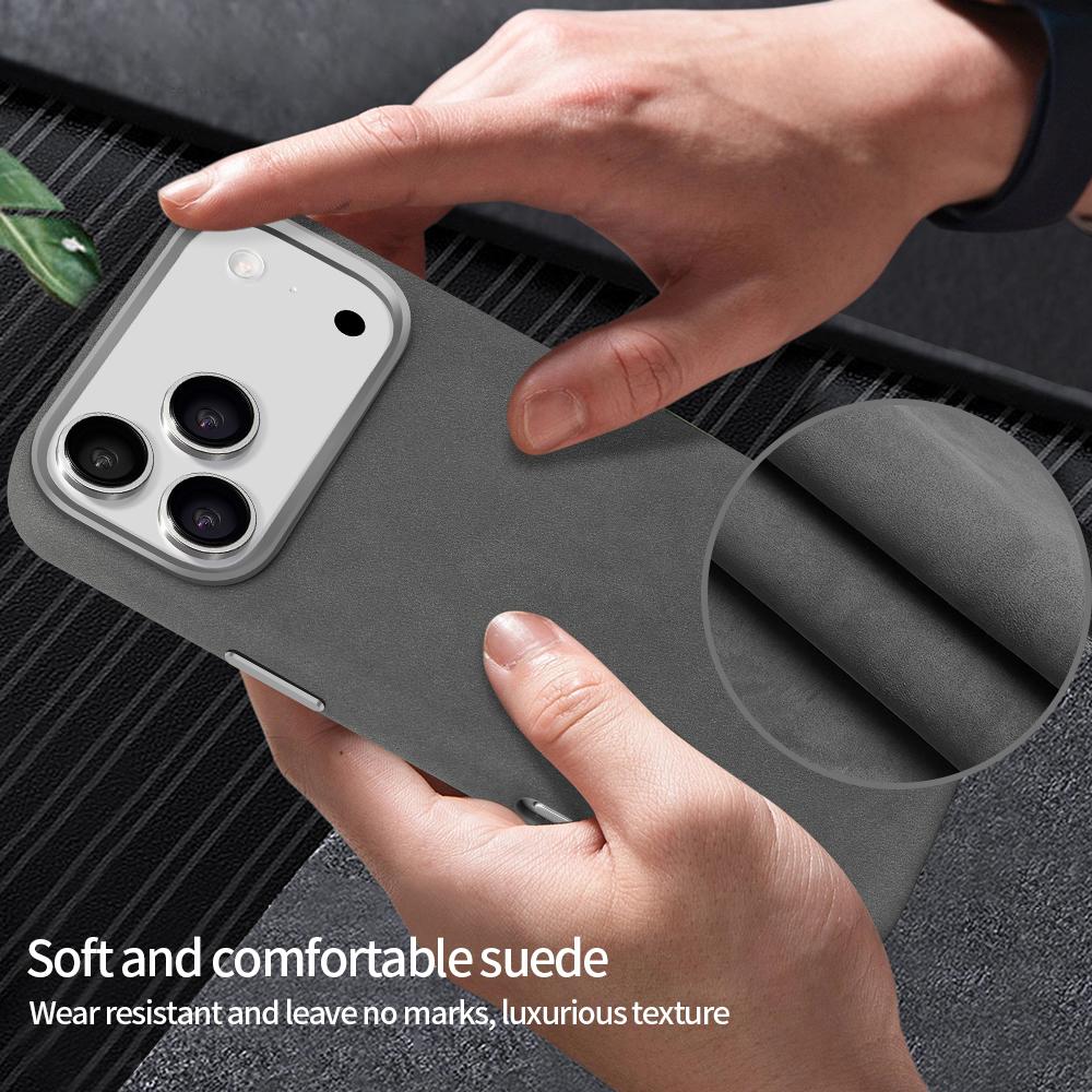 Магнитный Роскошный Чехол для Телефона для IPhone 17/16/15 Pro Max Замшевая Искусственная Кожа с Металлической Защитой Камеры