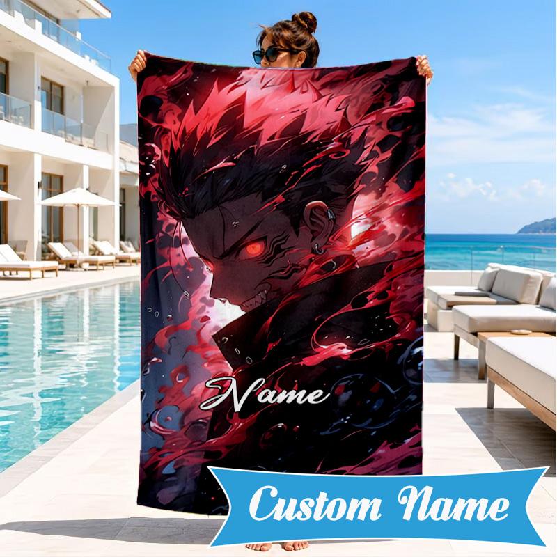 Custom Name Gojo Jujutsu Beach Towel Microfiber Beach Towel, Lightweight and Quick-Dry, for Summer Travel, Swimming Pool Gift