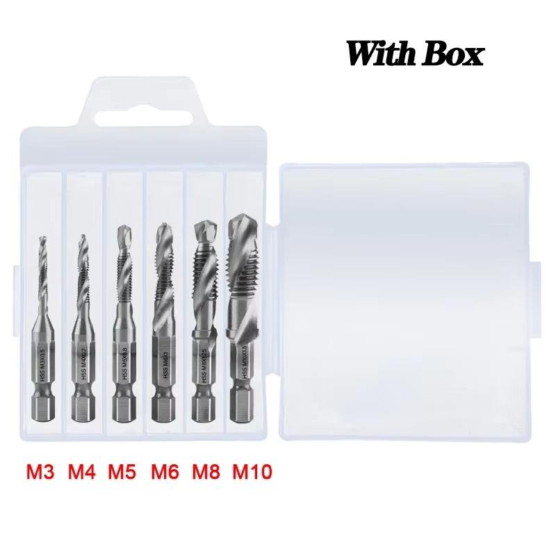 Набор комбинированных сверл-метчиков из титана - Метрическая резьба M3 M4 M5 M6 M8 M10 Метчики Инструмент для нарезания резьбы Сверление зенковкой