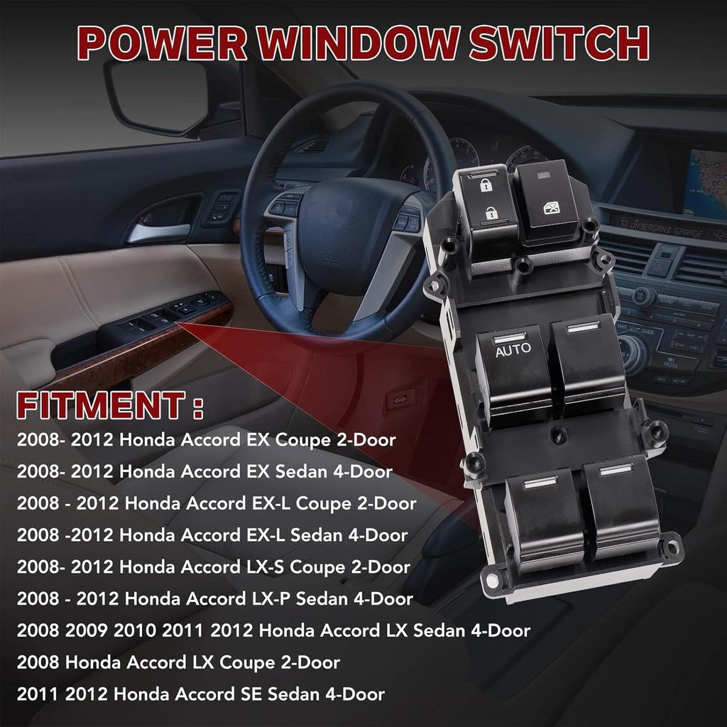 35750-TB0-H01 Driver Side Master Power Window Switch Replacement For Honda Accord 2008 2009 2010 2011 2012, Replace# 35750-TBD-H13, 35750-TA0-A02