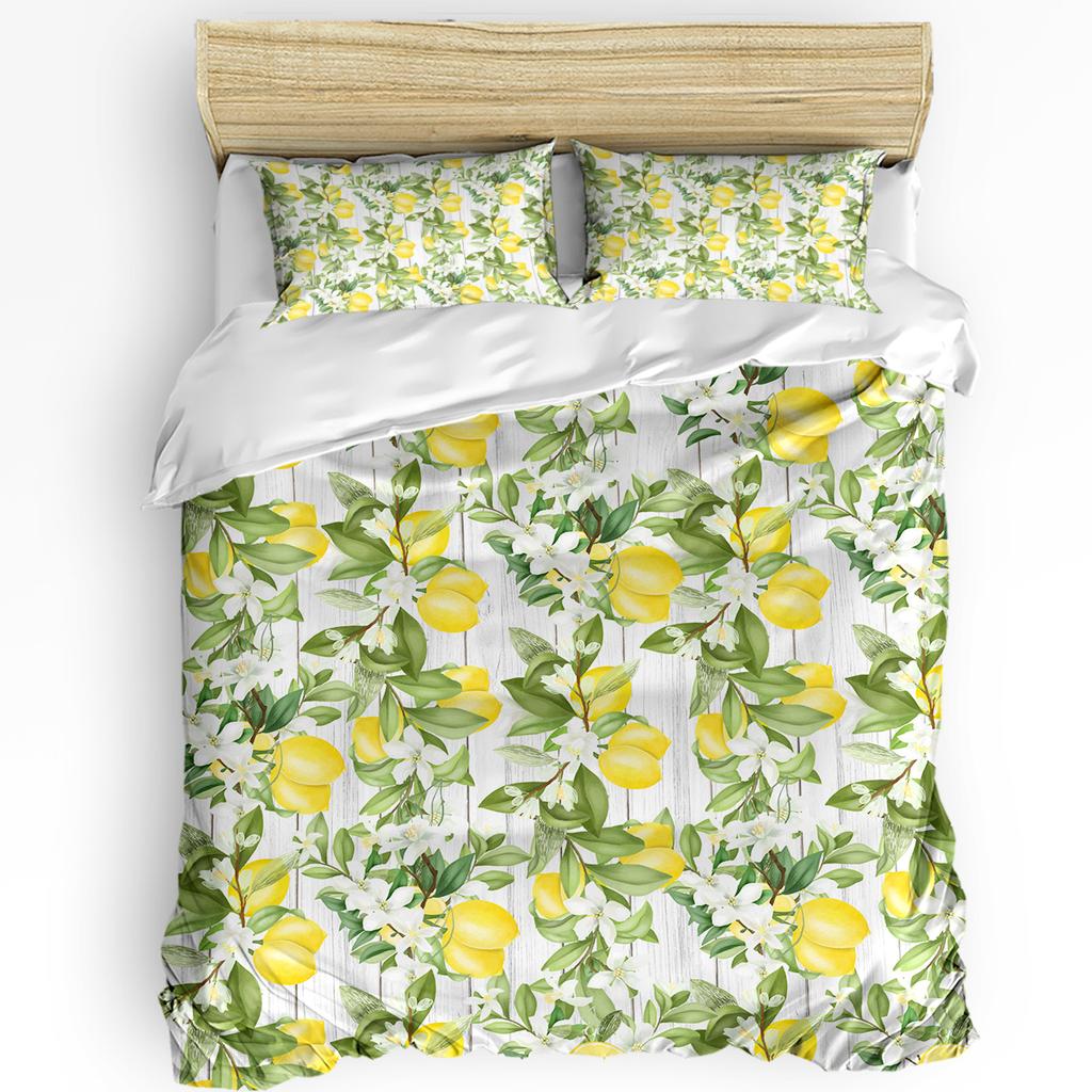 Watercolor Lemon Fruit White Yellow Duvet Cover With Pillow Case Custom 3pcs Bedding Set Quilt Cover Double Bed Home Textile