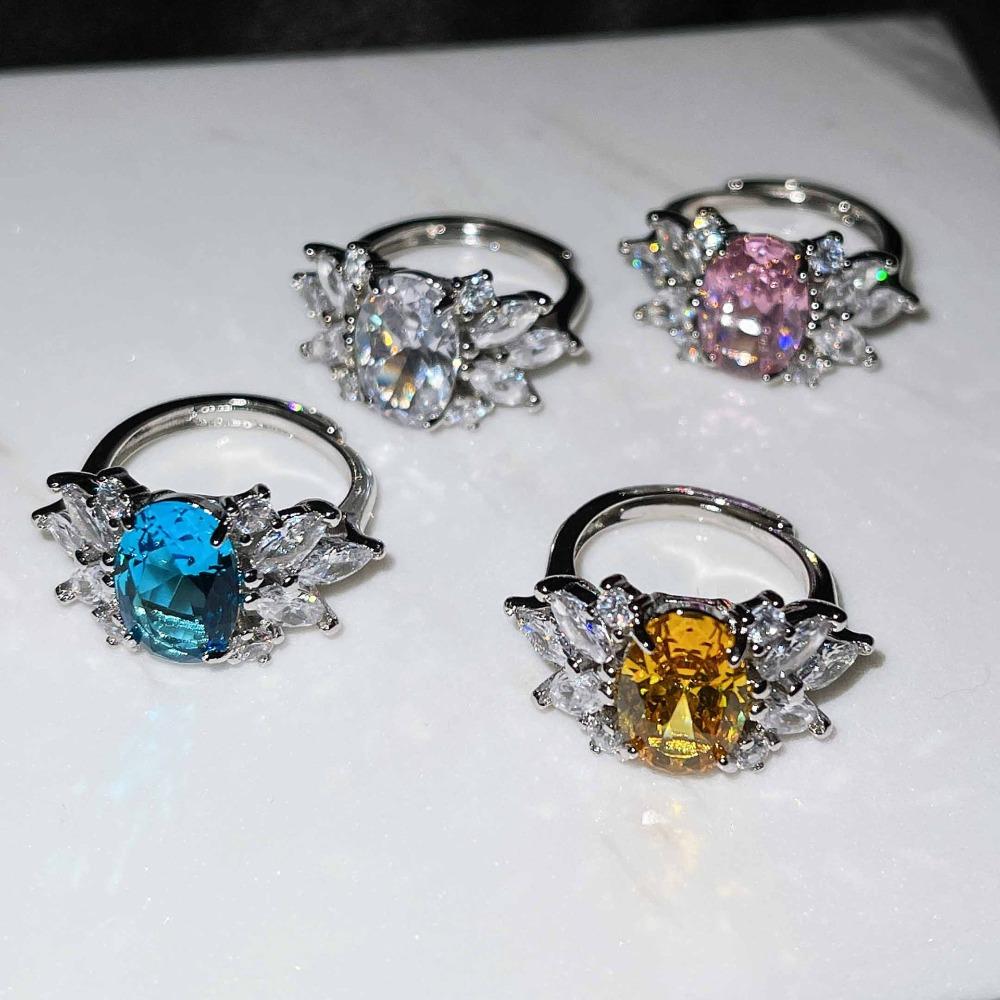 Open Ring with Simulated Asscher Cut Yellow Diamond and Swiss Topaz Blue Pink Gemstone for Women