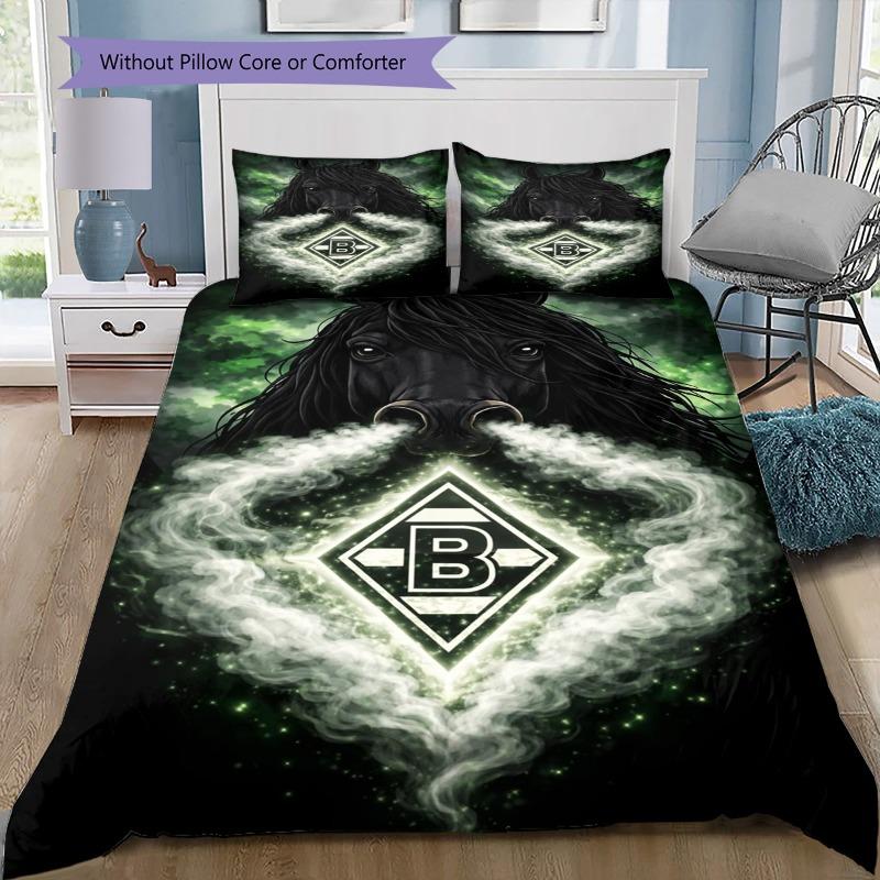 Borussia Monchengladbach Black Horse Logo Bedding Set 3 Pieces Duvet Cover Pillowcases Soccer Fan