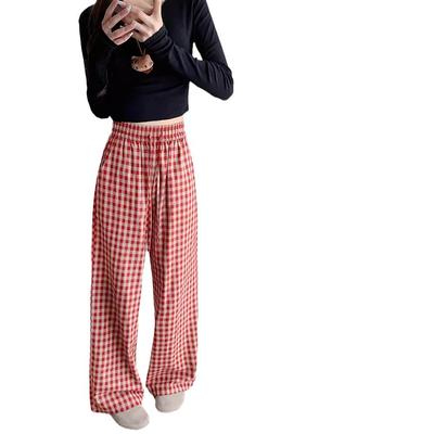 Корейские красные клетчатые повседневные брюки для женщин Новые универсальные свободные стройнящие прямые широкие брюки, удлиняющие ноги