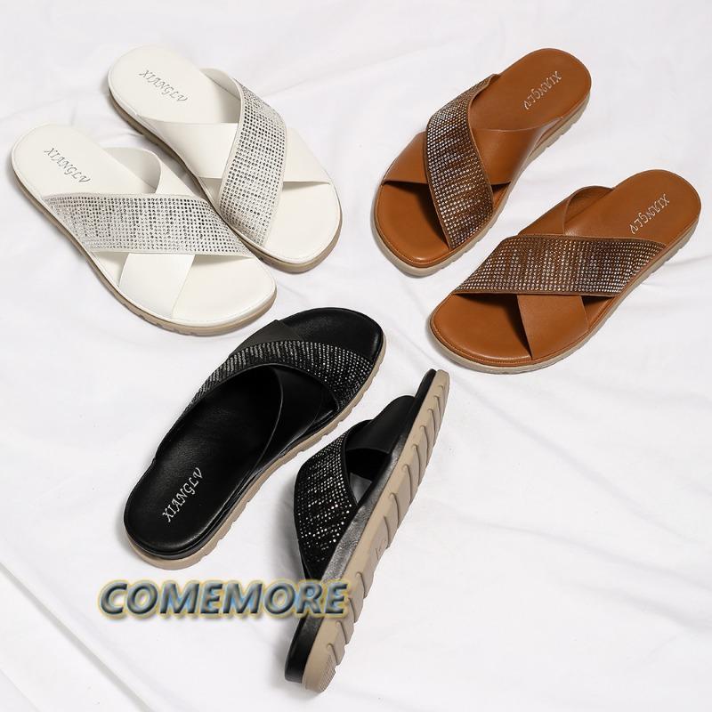 Летние женские шлепанцы, повседневные пляжные сандалии, домашние тапочки для ванной, женские туфли на платформе, удобные тапочки на мягкой подошве с круглым носком