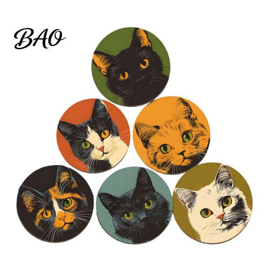 Unique Cat Themed Gifts Wooden Coasters, Decorative Heat Resistant Table Mats, Non-slip Cup Retro Pattern Coasters Insulation for Hot Drinks And Desk