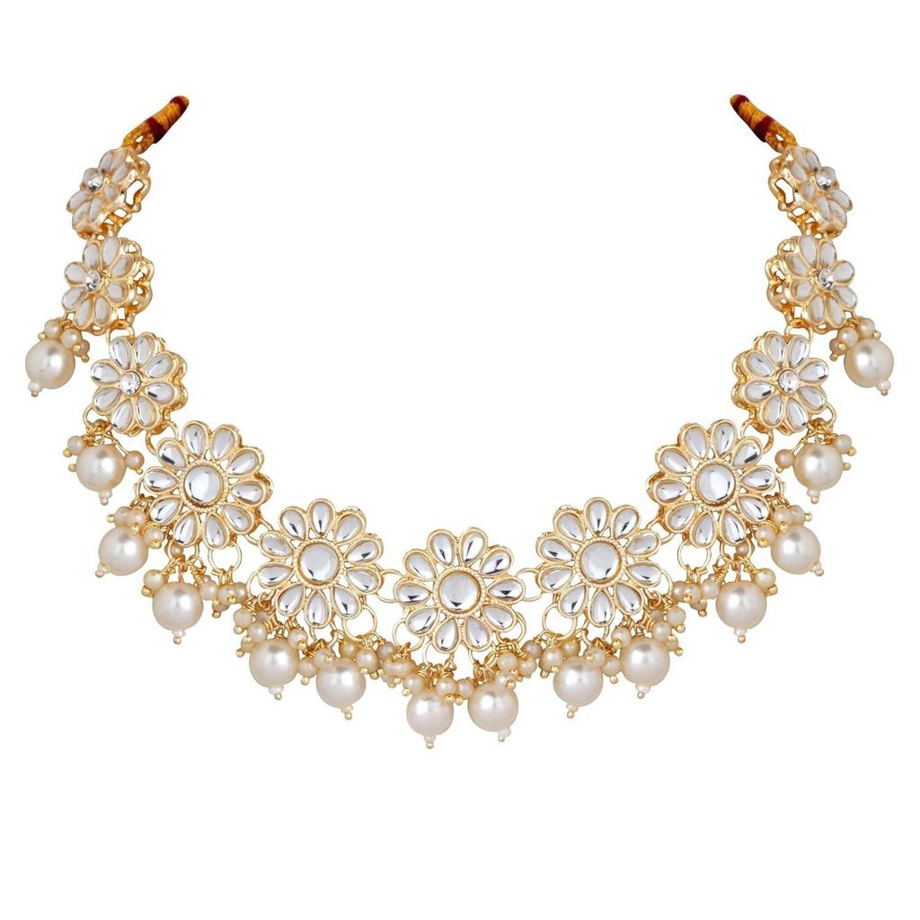 Традиционный набор ожерелья Кундан из белого жемчуга | Чокер Кундан | Нарядные украшения с серьгами и маанг тиккой для женщин и девушек