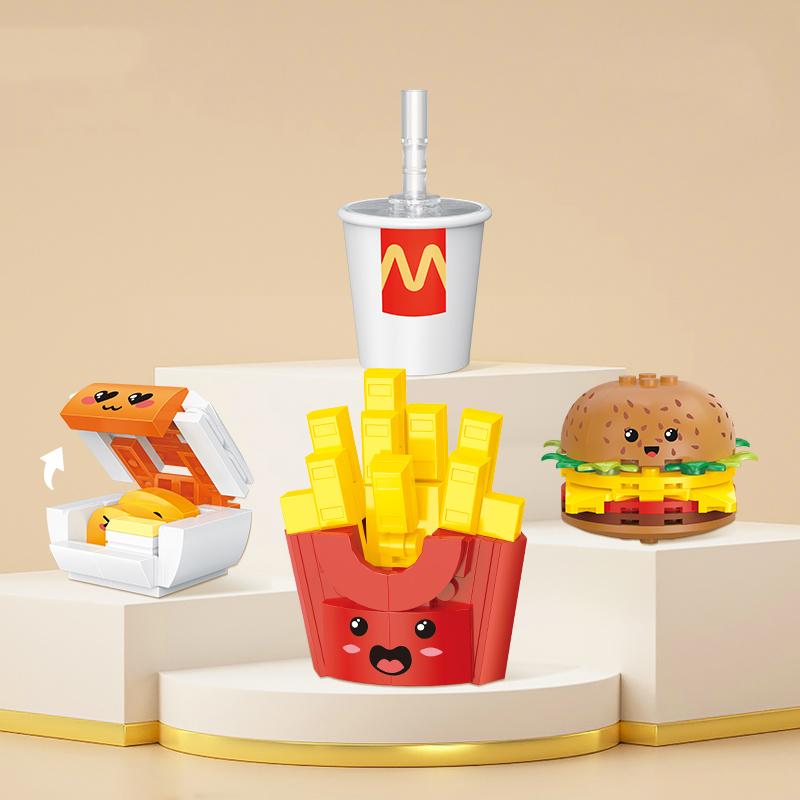 261PCS Fast Food Set Building Blocks Mini Bricks Hamburger Fries Chicken Nuggets Models Kids Kitchen Toys