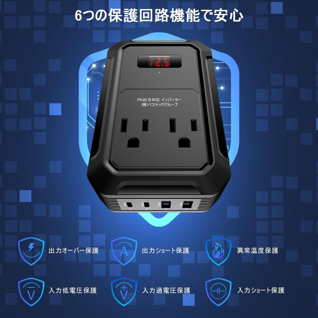 BESTEK A-MRI2010EU-BK Инвертор, Модифицированная синусоида, 200 Вт, Улучшенная версия, 12 В, 100 В, Напряжение