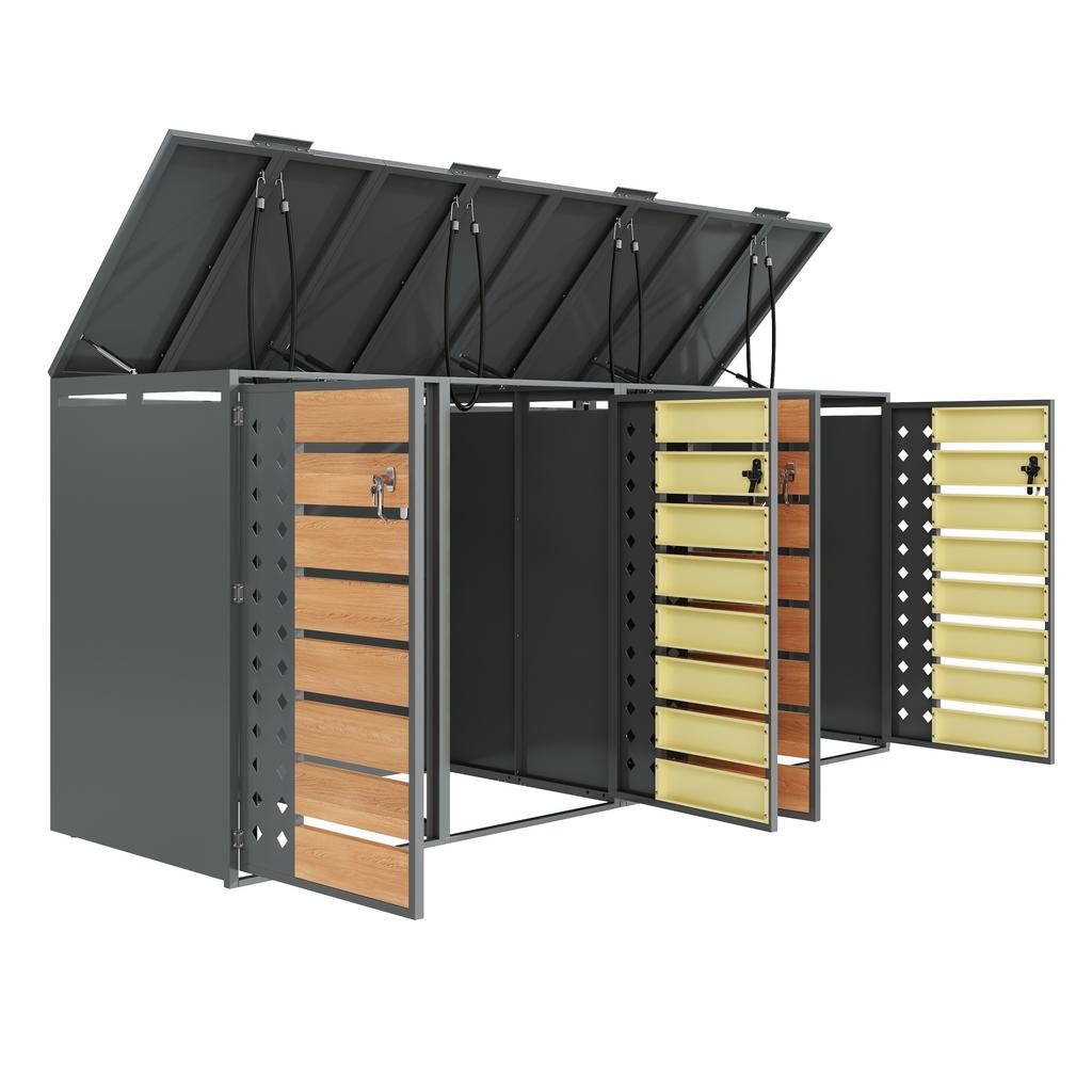 Trash Can Box, with Hinged Lid, trash storage compartments, Lockable, Four Doors, Diamond-Shaped Hollow Door Panel