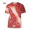 New Personalized Fashion Fun Fresh Meat Beef 3D Printing T-shirt Men's and Women's Casual Short Sleeve Round Neck T-shirt Top