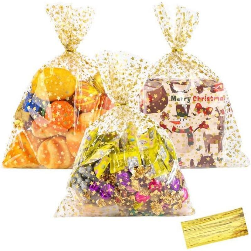 50/100 шт. подарочная упаковка со звездами, целлофановые пакеты для угощений, подарочные пакеты для вечеринок, прозрачные пакеты для конфет и печенья для выпечки, дня рождения, свадьбы, вечеринки