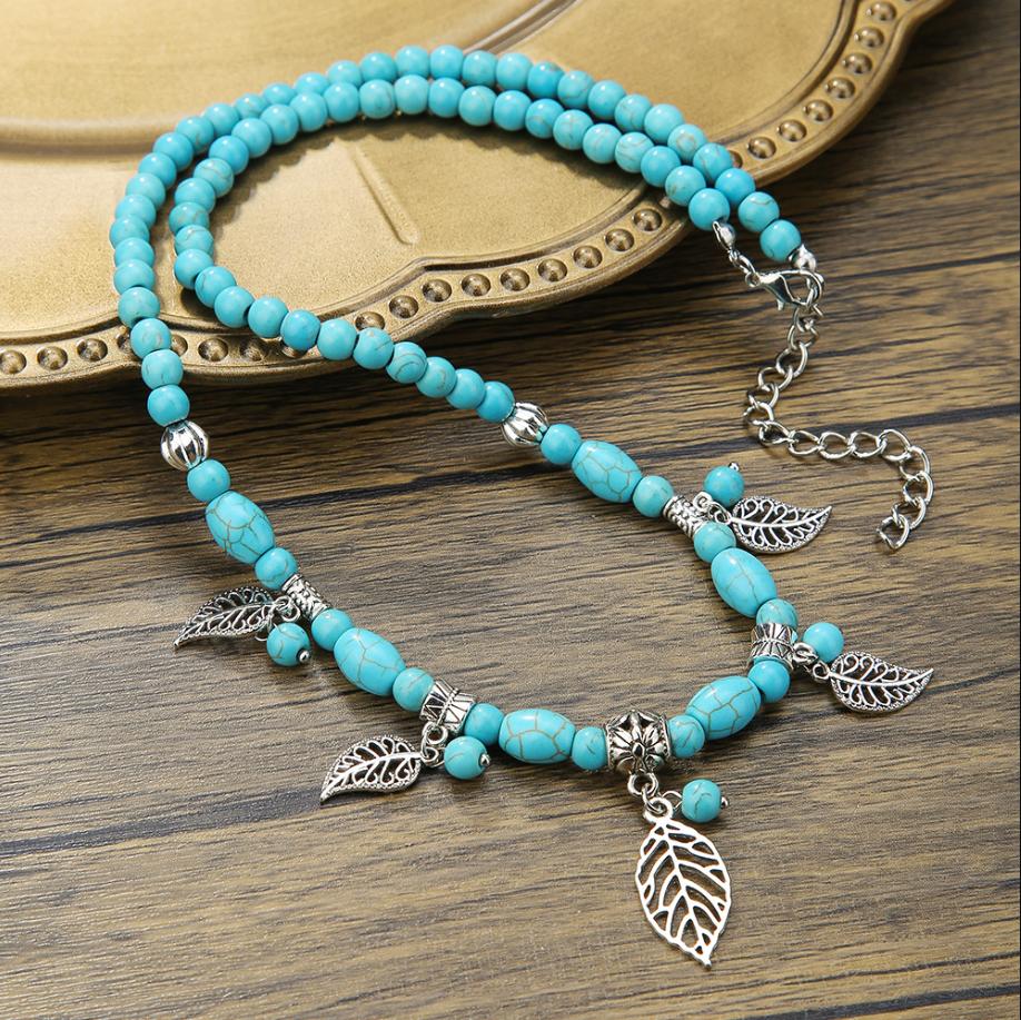 Доступно несколько стилей Ожерелье для женщин Натуральная бирюза Бижутерия Нишевый смысл Подвеска в виде двойной капли Бирюза Красивое элегантное ожерелье