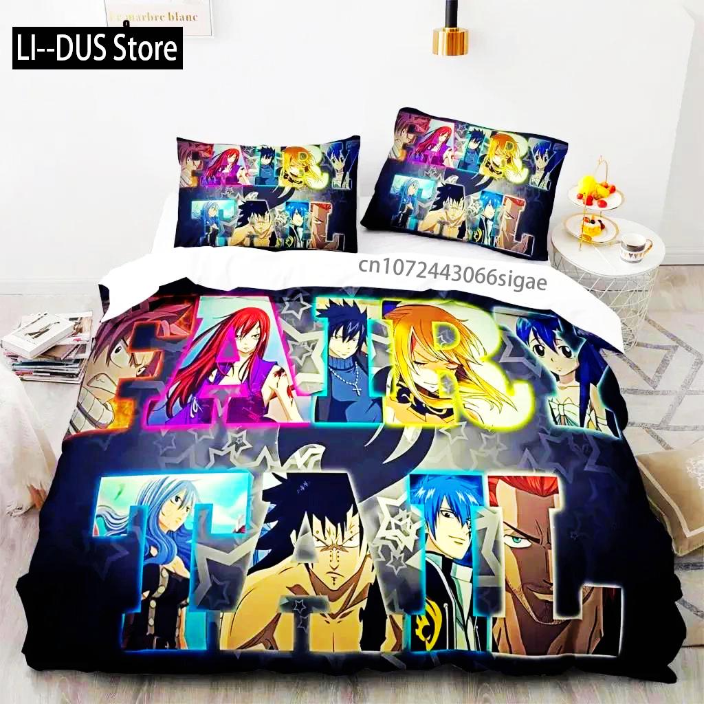 Одеяло 3D-печать Fairy Tail Аниме Нацу Комплект постельного белья Постельный комплект Одеяло Размер King Queen Для мальчиков Взрослых