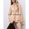 Fall New Women's Clothing French Style Temperament Low Collar Tied Lotus Leaf Bell Sleeve Shirt Tops 17024447