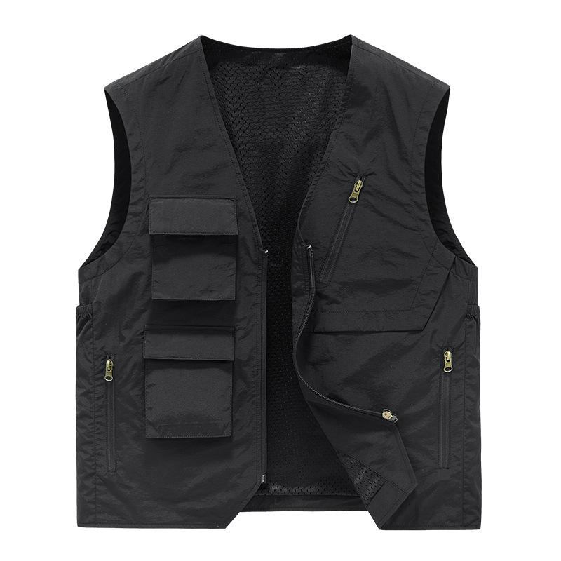 Middle-aged and Young Men Fishing Vest Outdoor Use Spring and Autumn Multi-pocket Horse Clip Mountaineering Photography Vest Dad Wear Shoulder