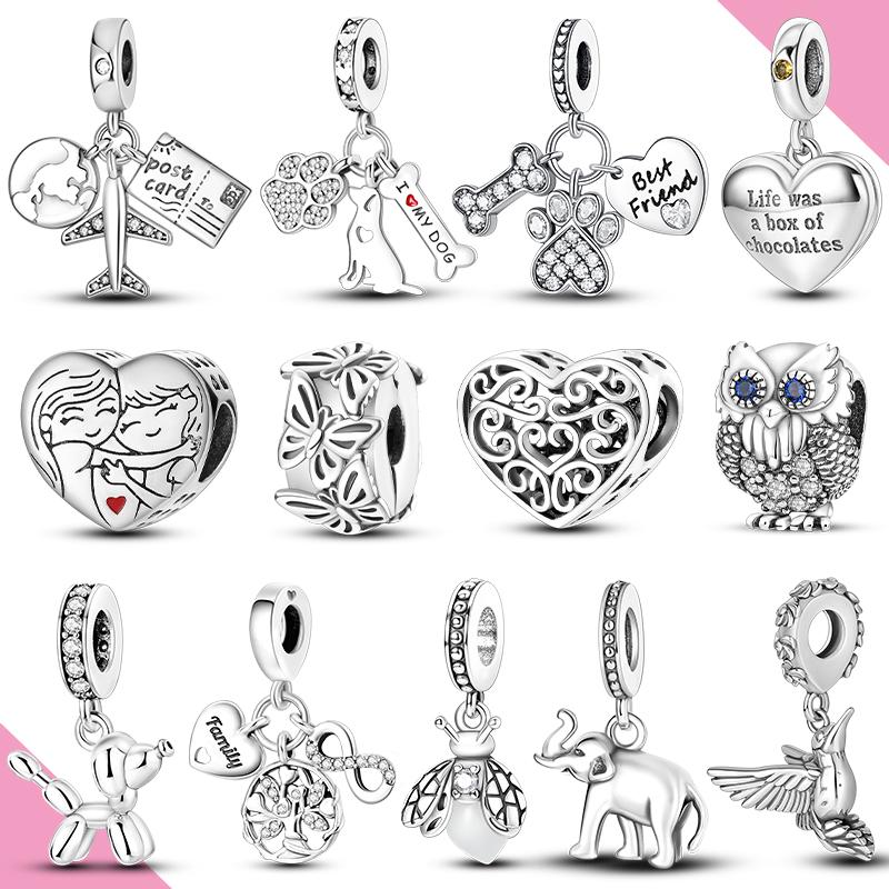 Copper Dangle Charms White Pendants Beads For Woman Dog Heart Fit Original Bracelet Making Jewelry